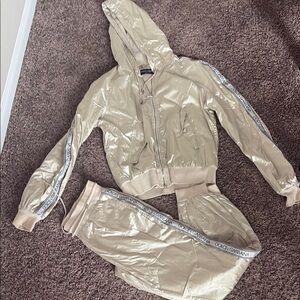Dolce & Gabbana Shiny Beige Tracksuit with Silver Stripes